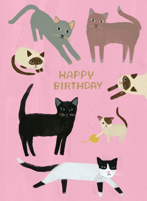 Happy Birthday Pink Cats Card - Roger La Borde image 1