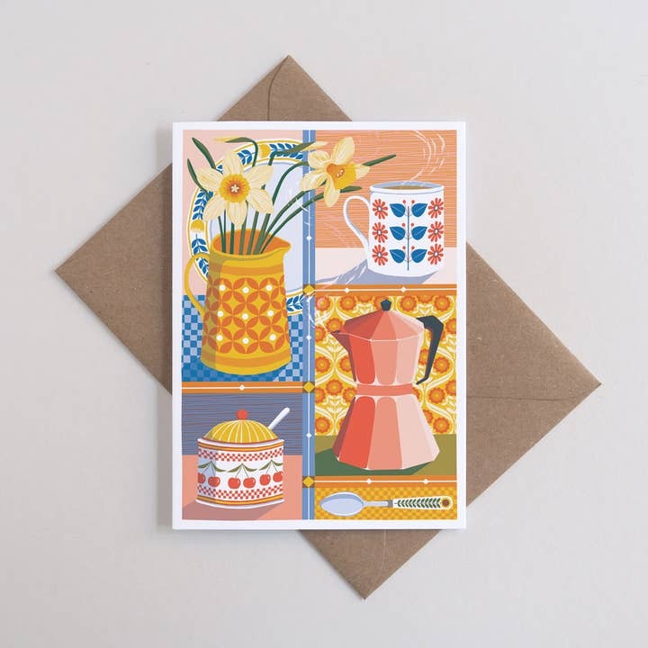 Coffee & Daffodil Greetings Card - Printer Johnson image 1