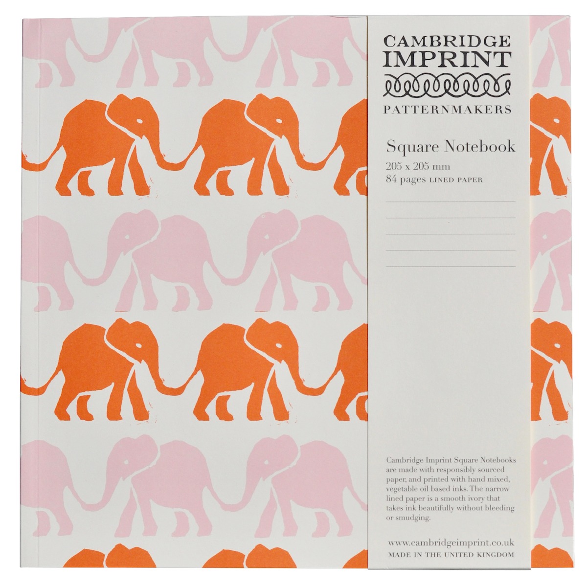 Pink & Orange Elephants Square Notebook - Cambridge Imprint image 1