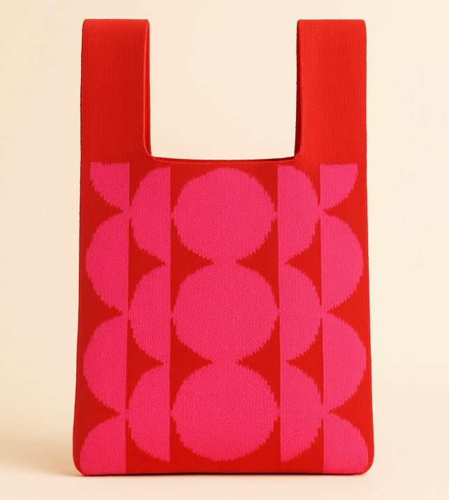 Red & Pink Rhythm Medium Knitted Bag - Tokeii Knit Studio image 1