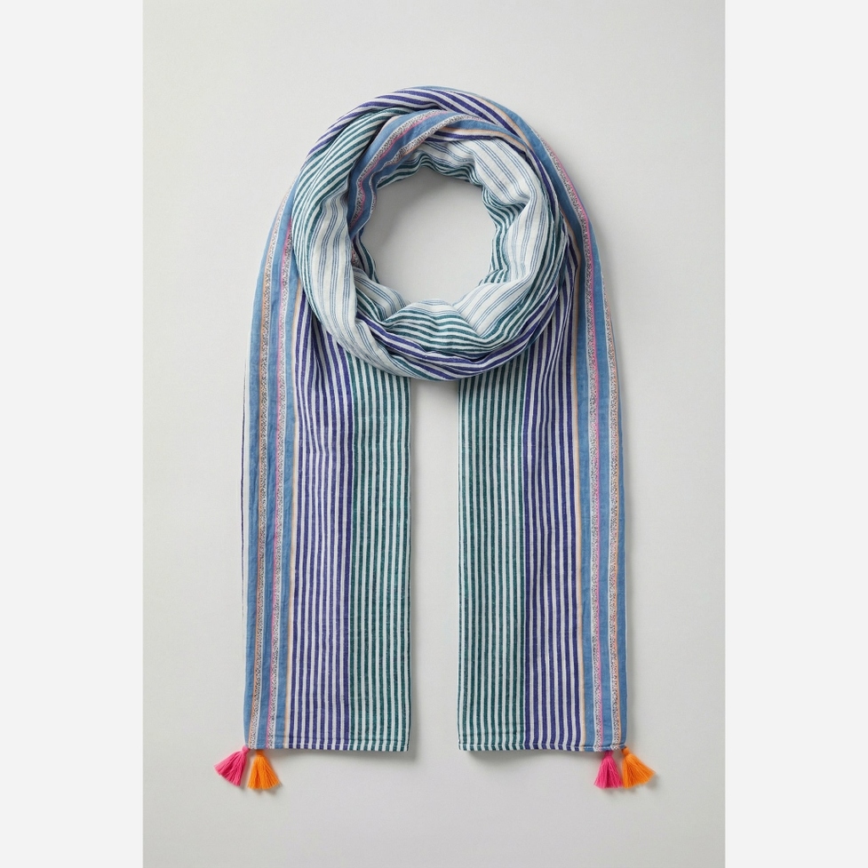 Blue Striped Lightweight Cotton Scarf - Sarta image 1