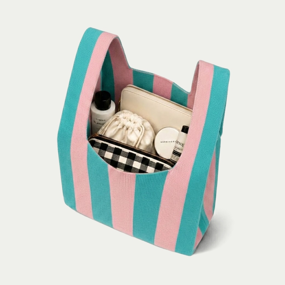 Turquoise Pink Stripe Knitted Small Knitted Bag - Tokeii Knit Studio image 1