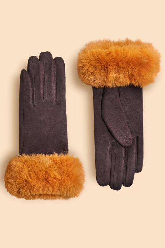 Bettina Ladies Gloves - Chocolate / Mustard - Powder image 1