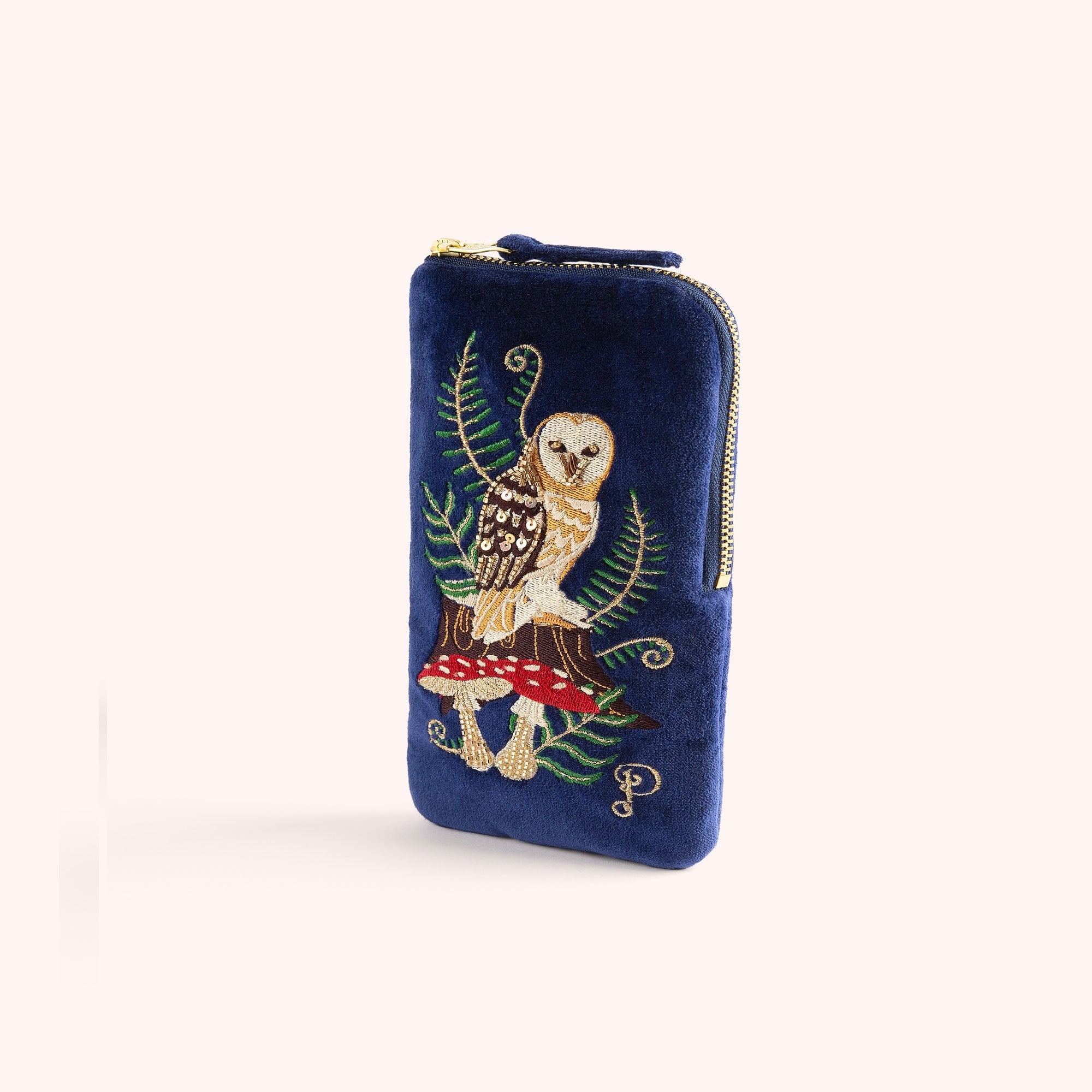Velvet Glasses Pouch - Woodland Owl - Powder image 1