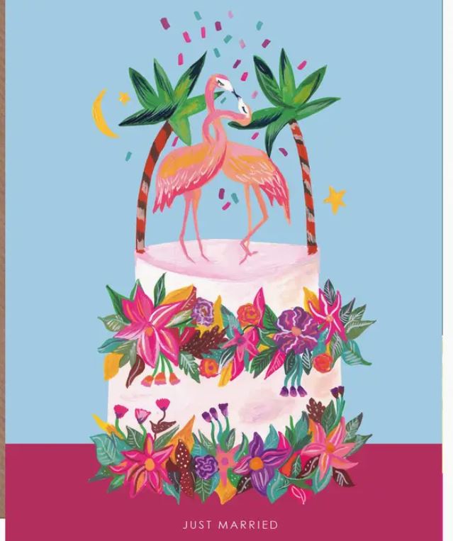Just Married Flamingo Cake Card - Hutch Cassidy image 1