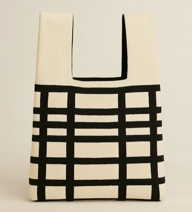 Monochrome Grid Medium Knitted Bag - Tokeii Knit Studio image 1