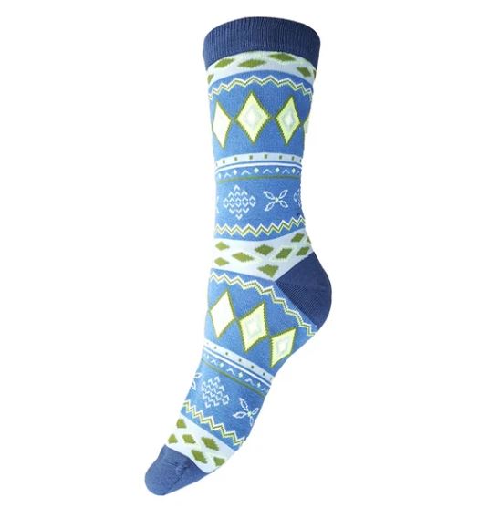 Blue Fairisle Design Bamboo Socks - Gemjar image 1