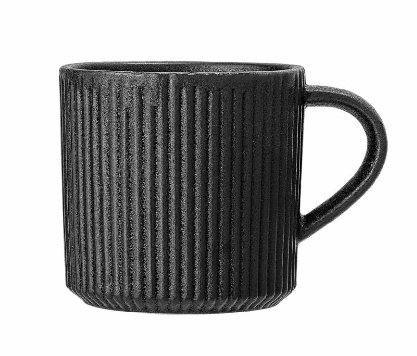 Neri Black Ribbed Stoneware Mug - Bloomingville image 1