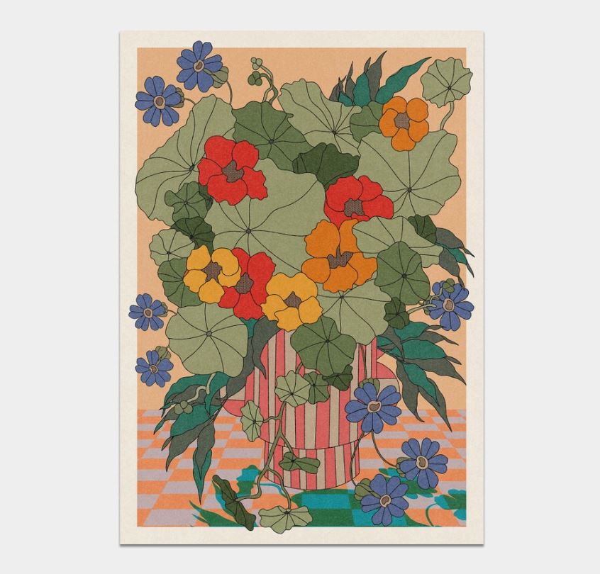 Illustrated Nasturtiums A4 Art Print - OMG Kitty image 1
