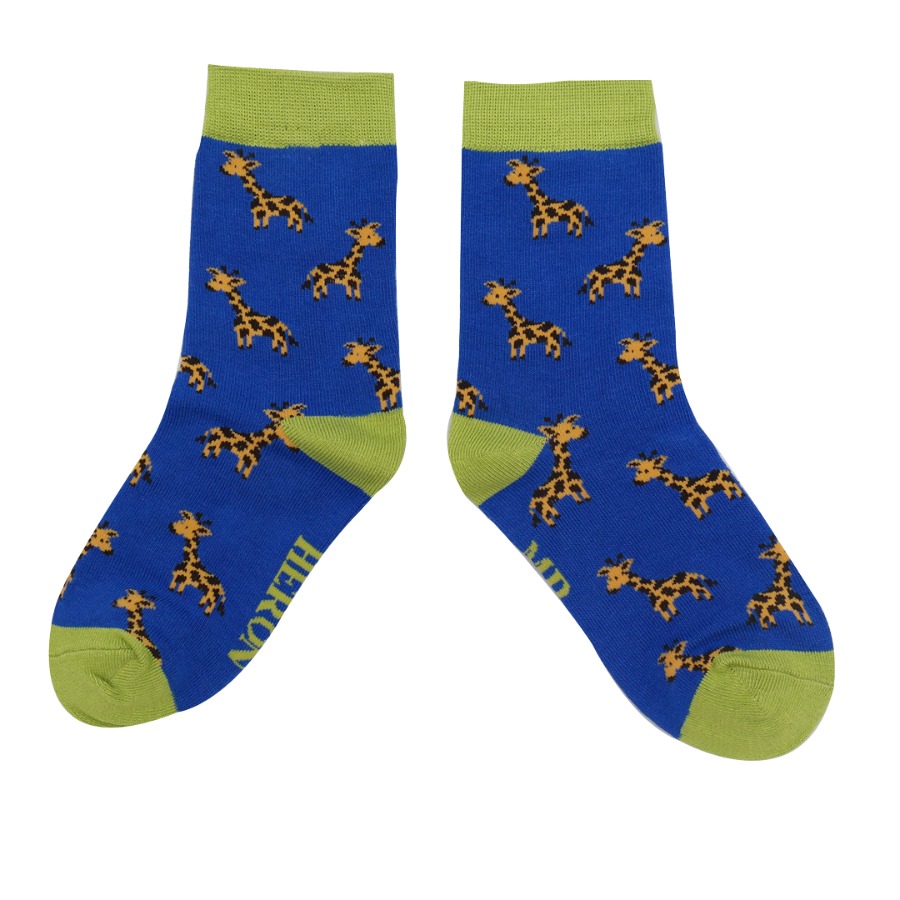 Giraffe Blue Socks 4-6 Years - Miss Sparrow image 1