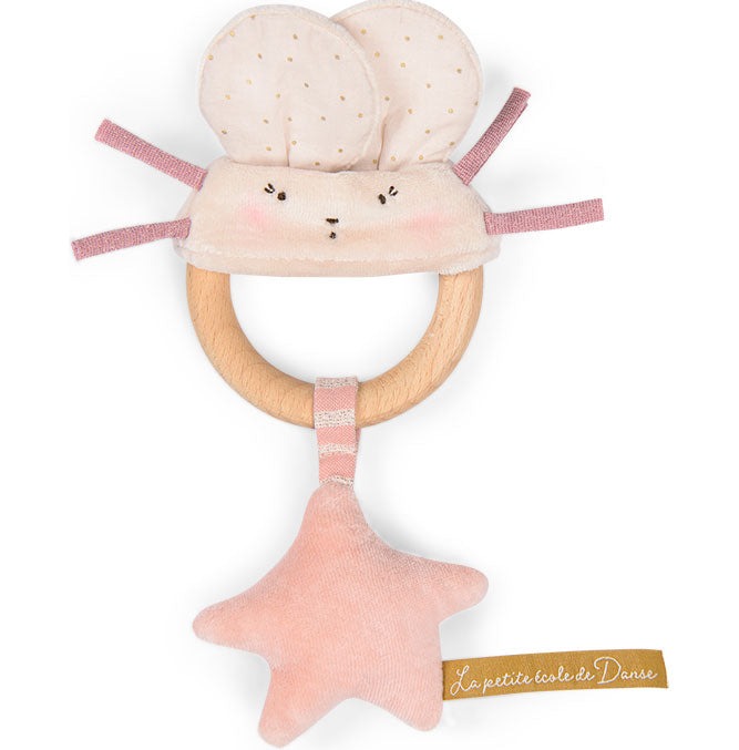 Pink Rabbit Wooden Ring Rattle - Moulin Roty image 1