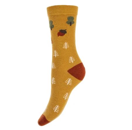 Trees & Acorn Mustard Wool Blend Socks - Gemjar image 1