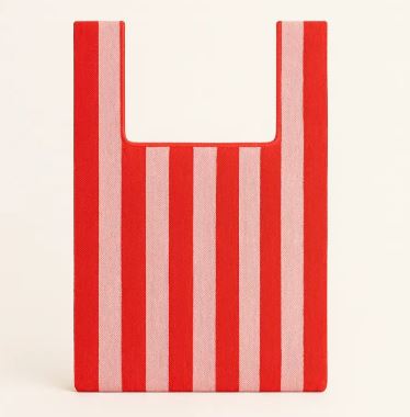 Red & Pink Stripe Medium Knitted Bag - Tokeii Knit Studio image 1