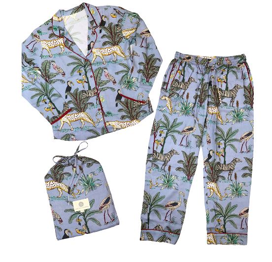 Medium Blue Safari Palm Print Pyjamas - POM 925 image 1