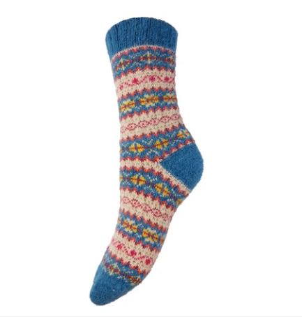 Teal Scandi Pattern Wool Blend Socks - Gemjar image 1