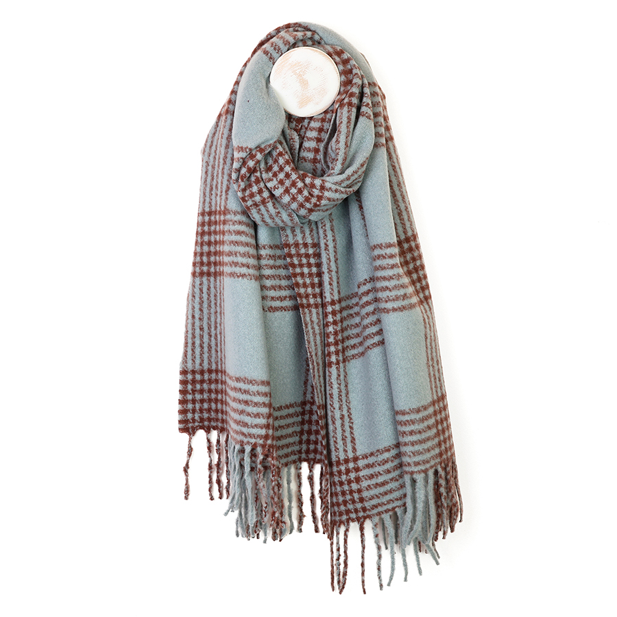 Blue & Brown Check Stripes Scarf - POM 925 image 1