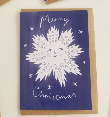 Smiling Snowflake Merry Christmas Card - Kitty Kenda image 1