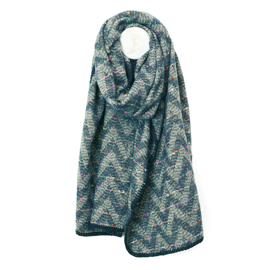 Teal Mix Chevron Scarf - POM 925 image 1