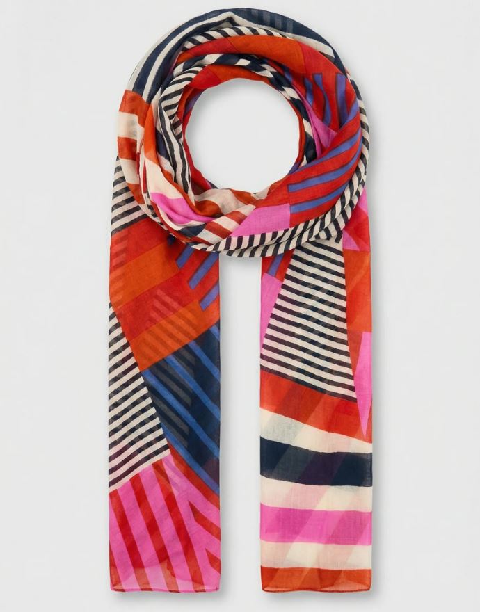 Block Stripe Pink Lightweight Cotton Scarf - Sarta image 1