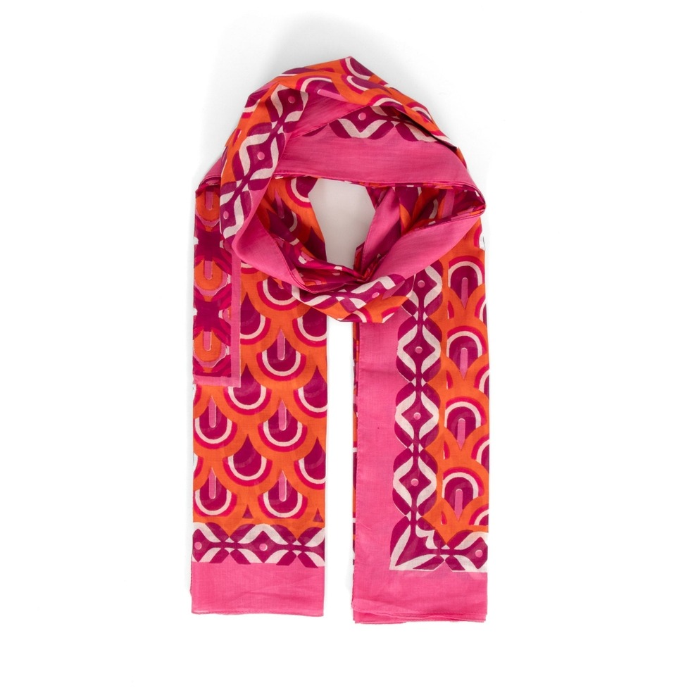 Retro Geometric Orange & Pink Lightweight Cotton Scarf - Sarta image 1