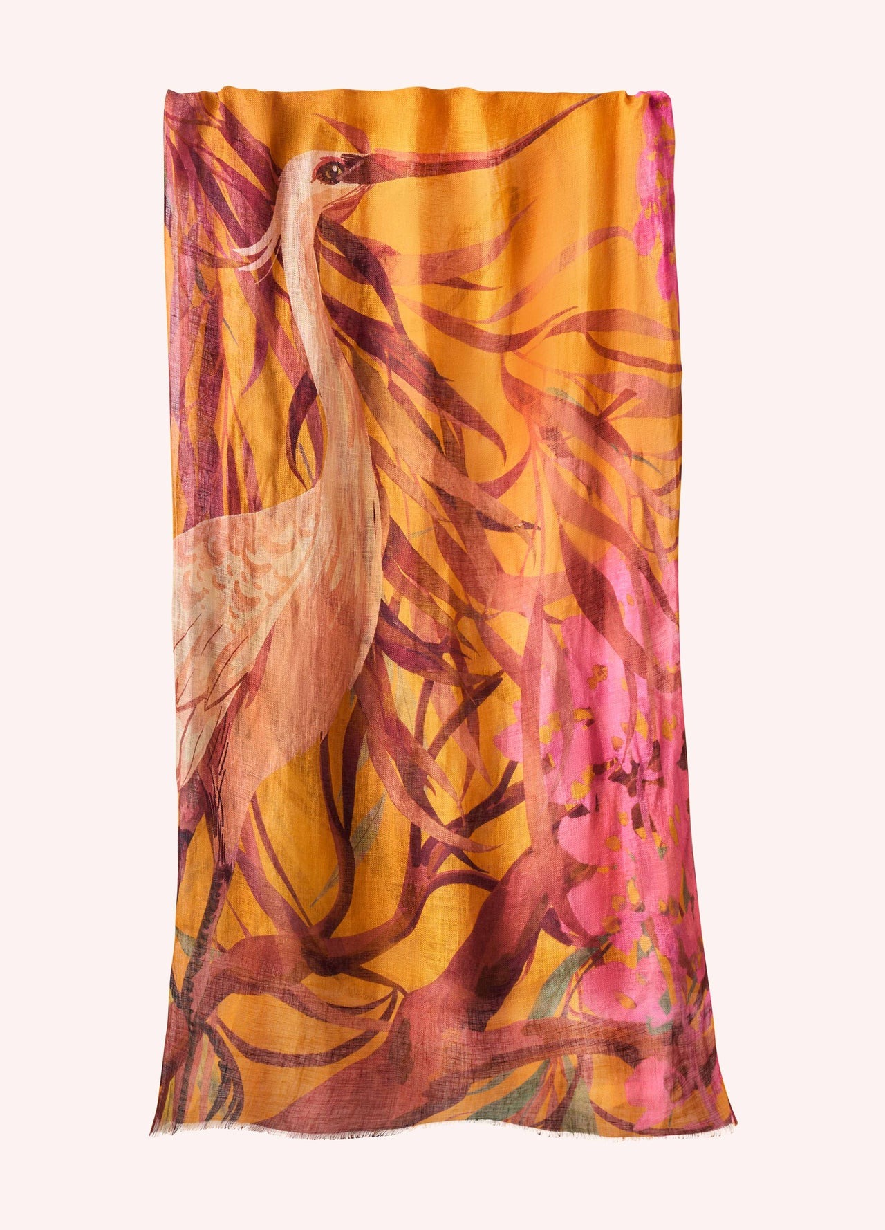 Oriental Crane Linen/Cotton Mix Scarf - Powder image 1