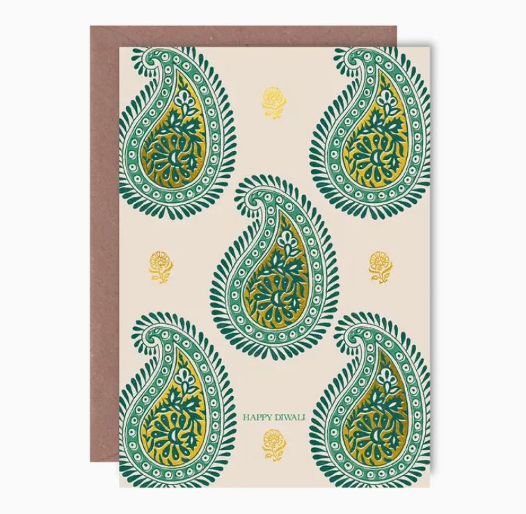 Happy Diwali Paisley Block Print Card - Lione & Sheikh image 1