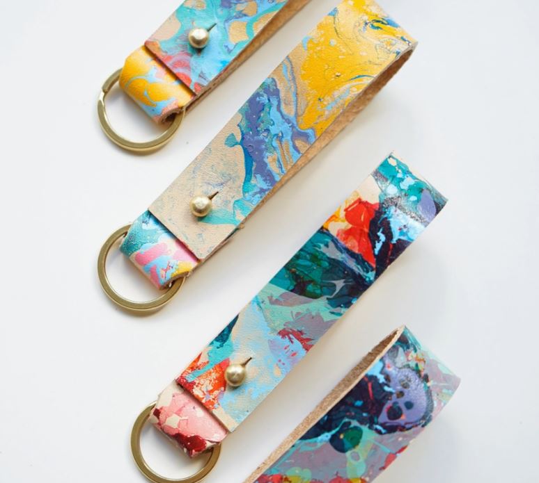 Marbled Leather Loop Keyring - Willow image 1