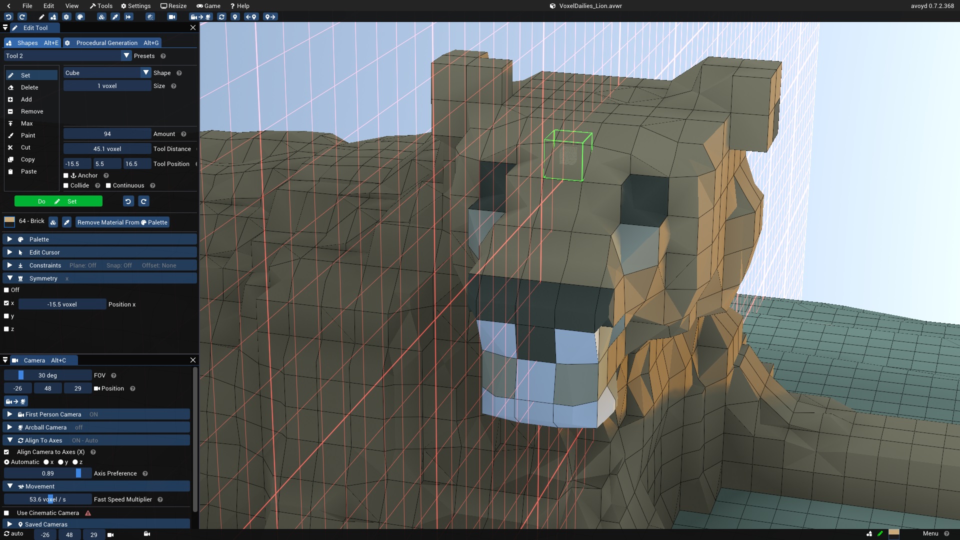 Half-voxel precision symmetry in Avoyd's Voxel Editor