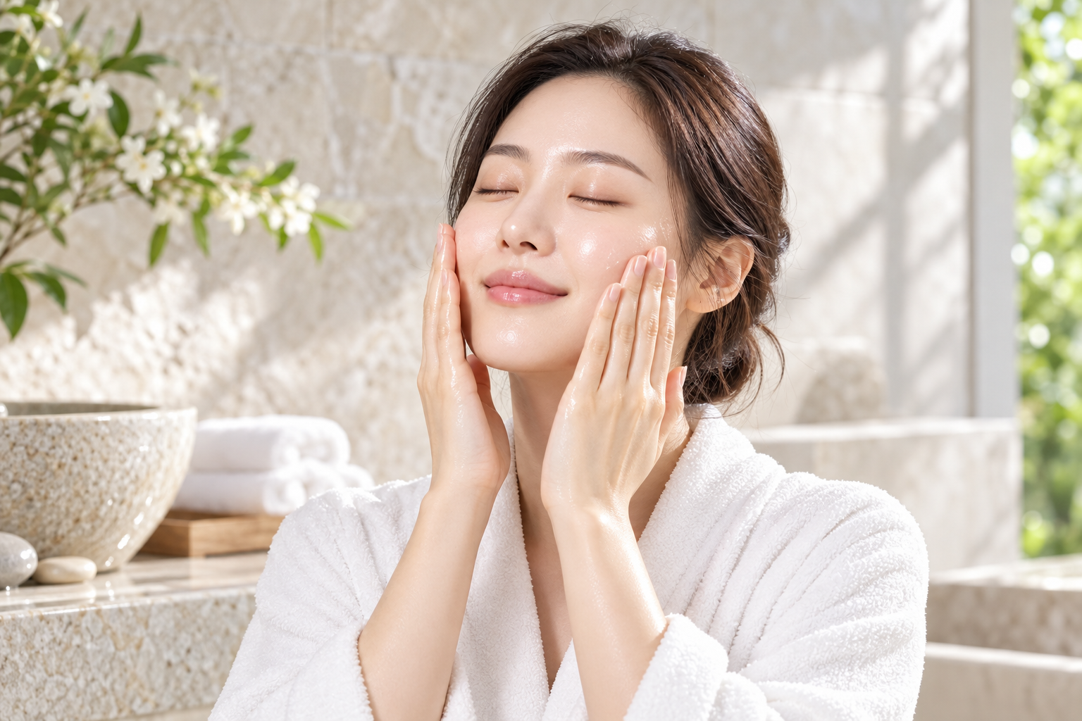 Pressing second ampoule into skin with palms