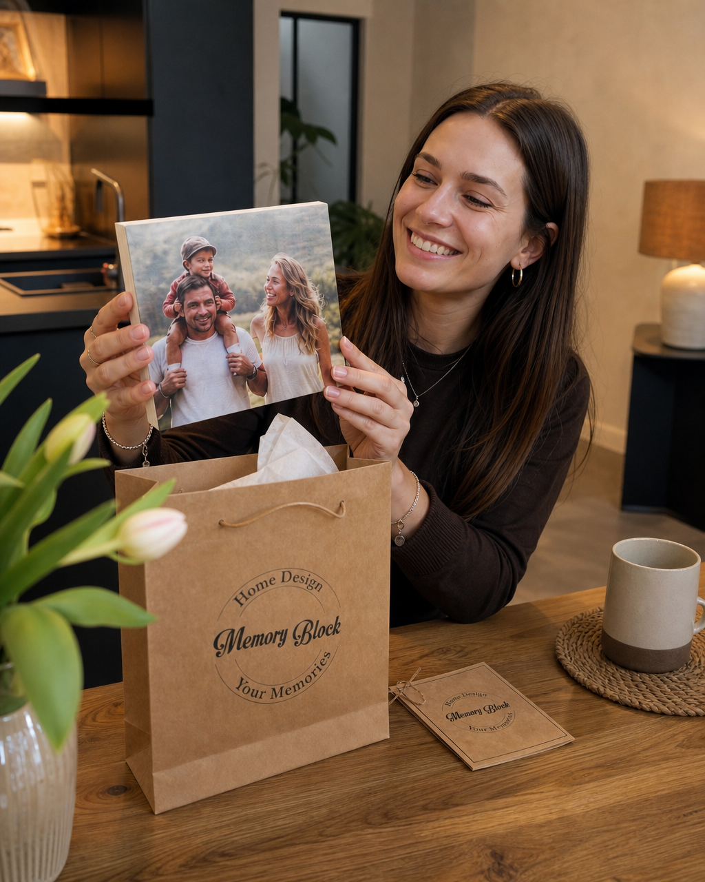 Klant pakt Memory Block uit thuis — unboxing moment
