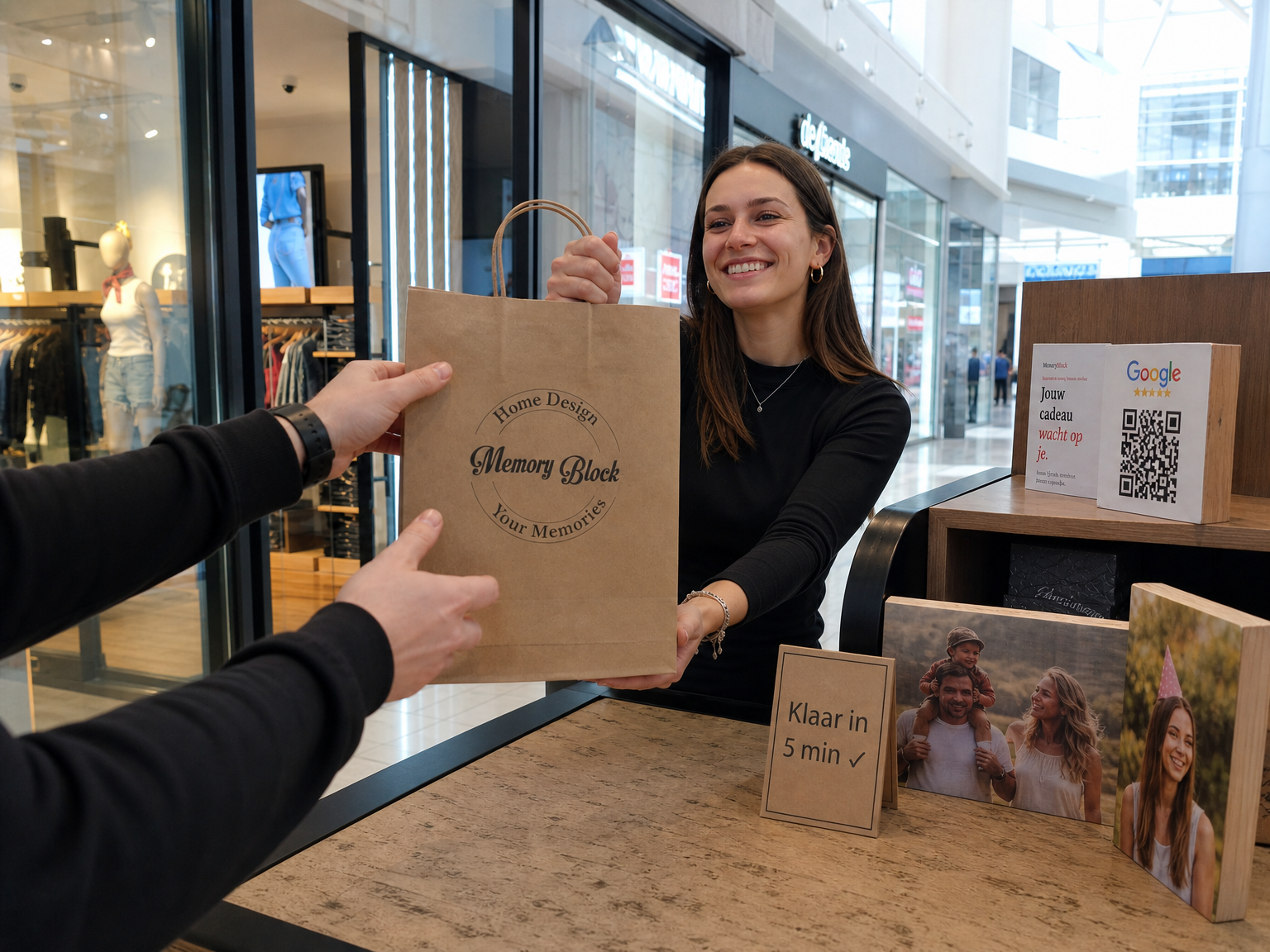 Klant ontvangt Memory Block bij Hoog Catharijne Utrecht