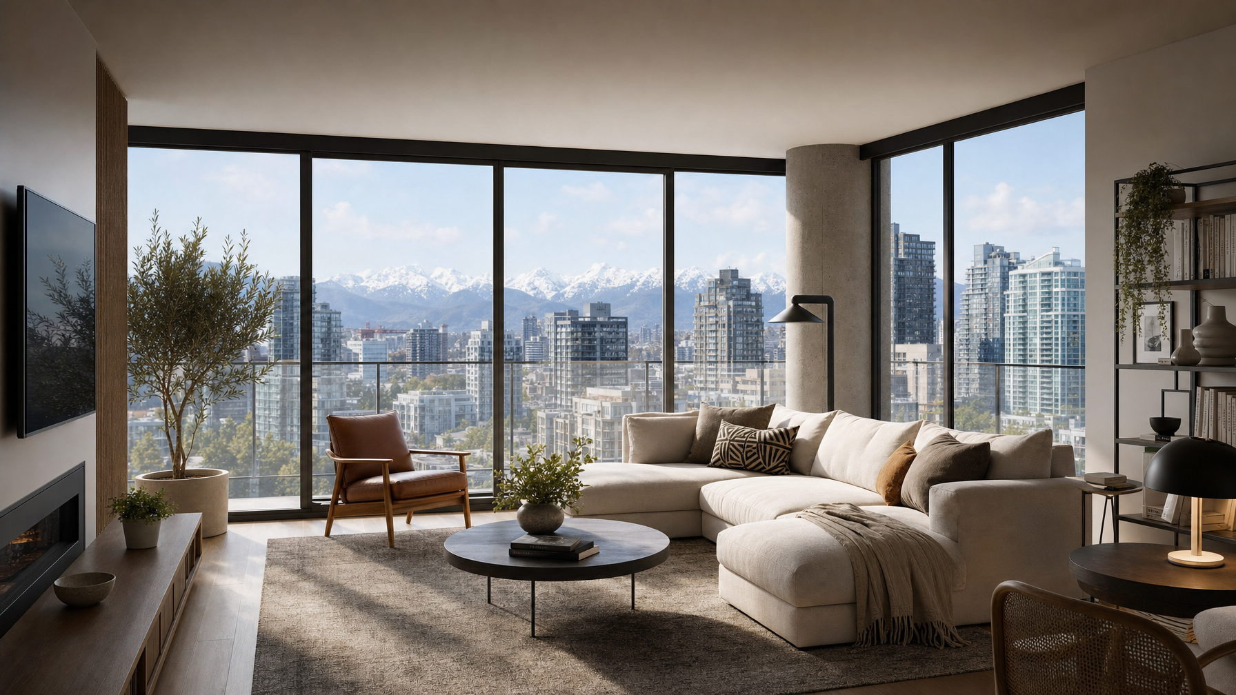Vancouver condo interior looking out through filmed double-pane windows with reduced glare