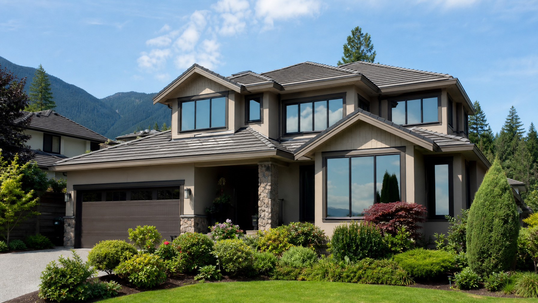 Suburban BC residential home in Metro Vancouver with window film providing privacy and solar control