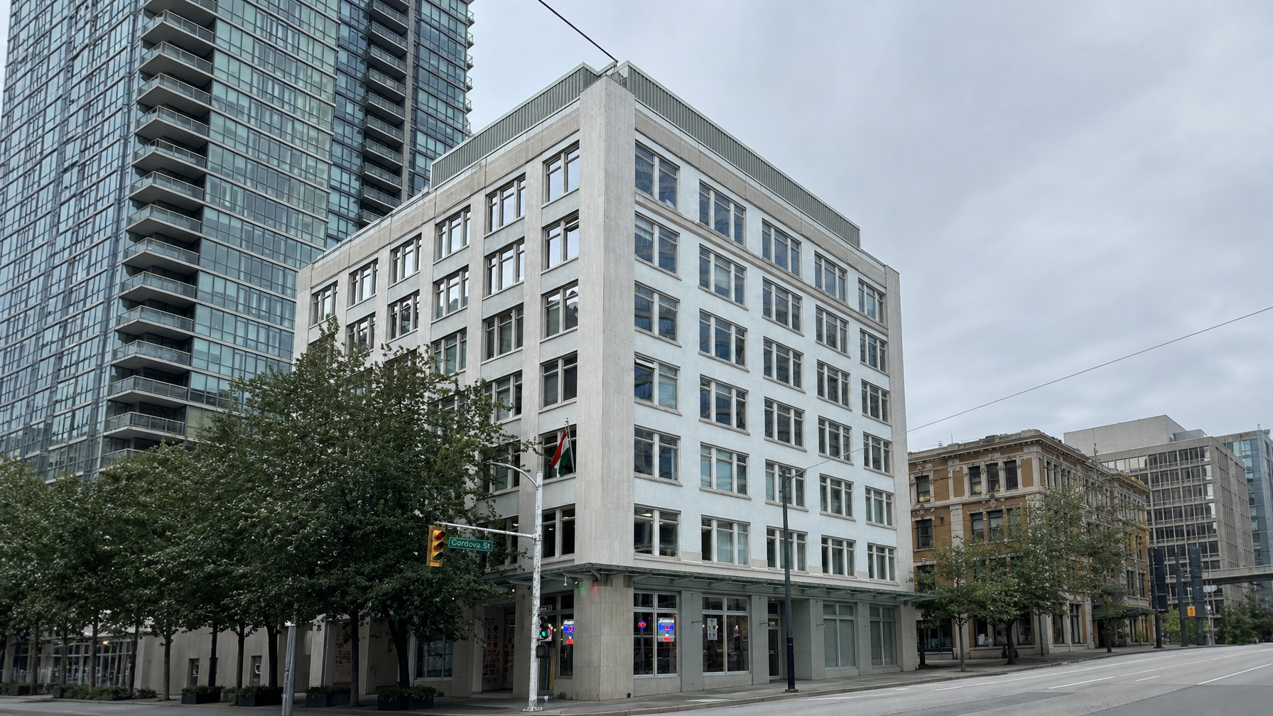 Vancouver glass condo tower exterior with a consistent, non-mirror window appearance