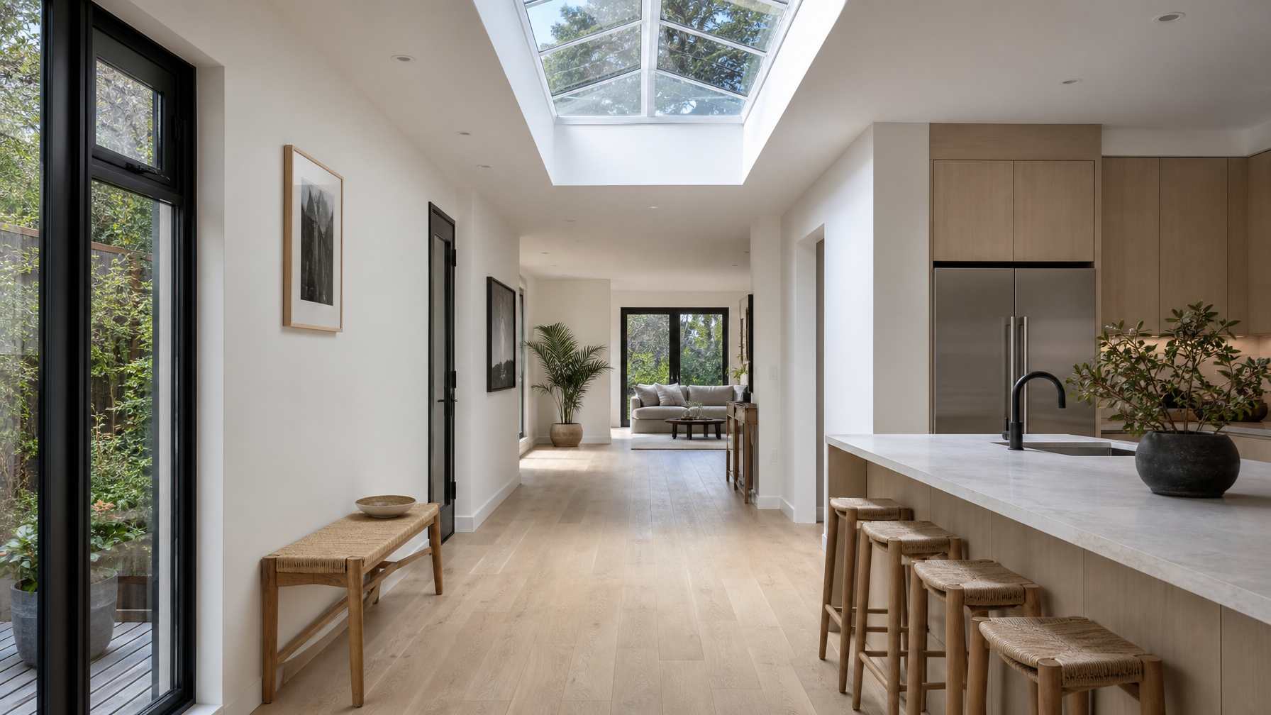 Vancouver home interior with a filmed skylight providing cooler usable daylight
