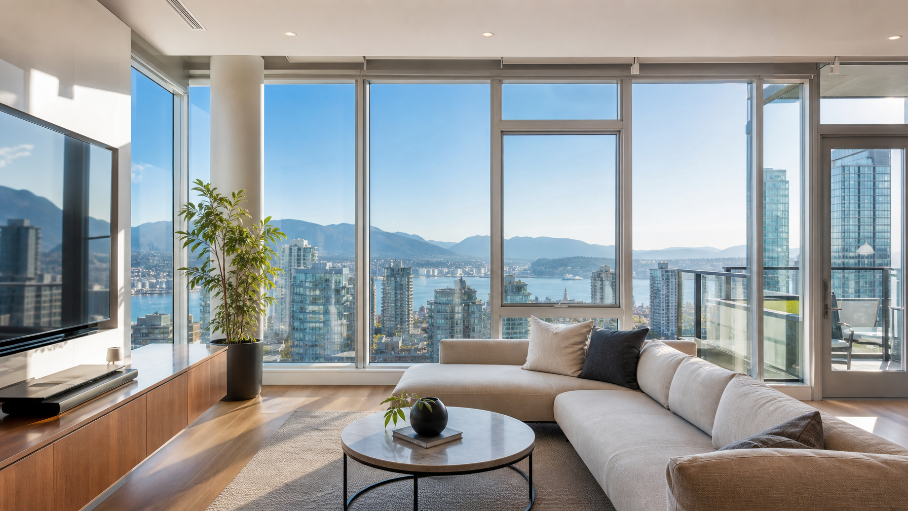 Bright Vancouver home interior with clear glass after professional window film removal