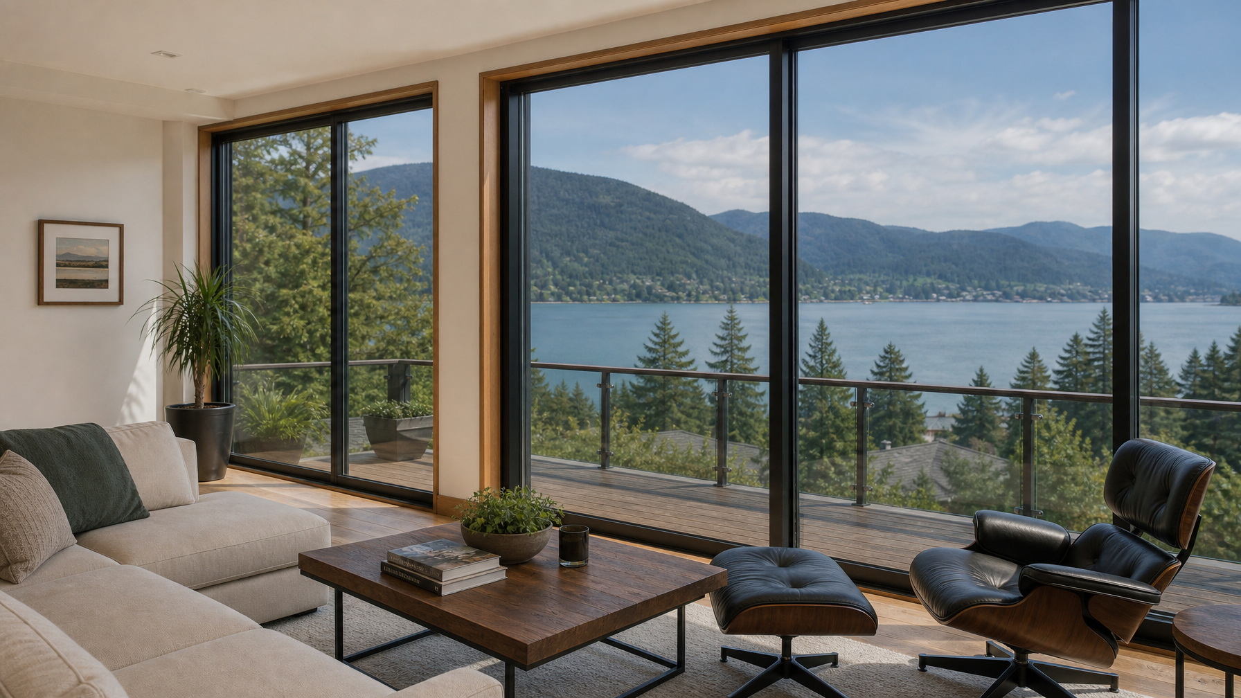 Interior living room in Port Moody condo with solar window film