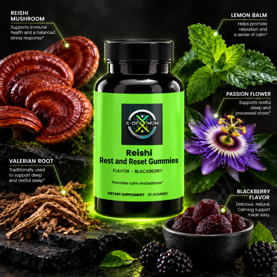 Reishi Rest and Reset Gummies with Labeled Ingredient Callouts