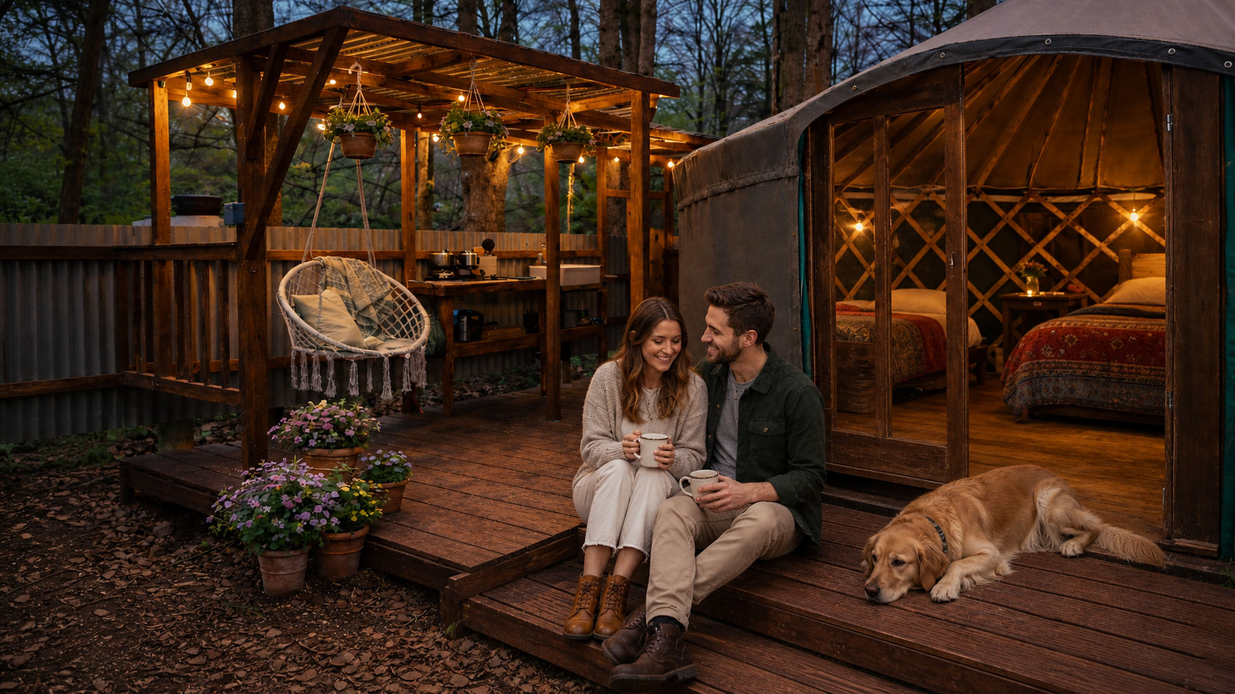 Lakeside yurt glamping at mYminiBreak Holt woodland, dog-friendly Norfolk, UK