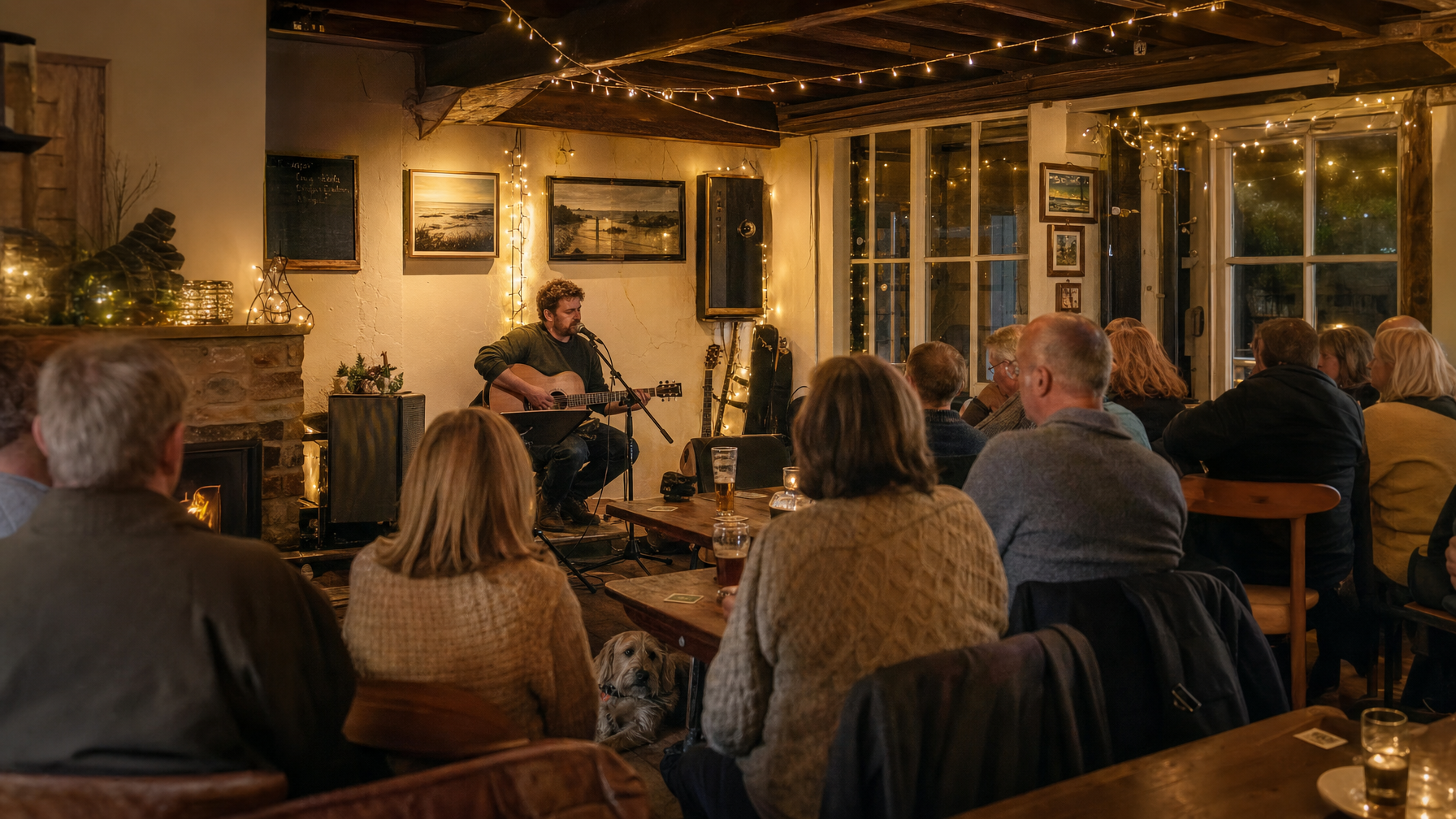 Acoustic live music night at a cosy Heacham country pub, Fox and Hounds style, North Norfolk UK