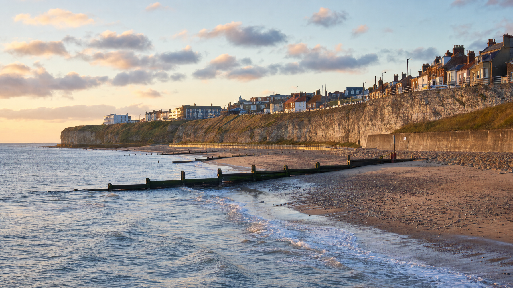 North Norfolk seaside cliffs and beach near Sheringham or Cromer, Norfolk, UK