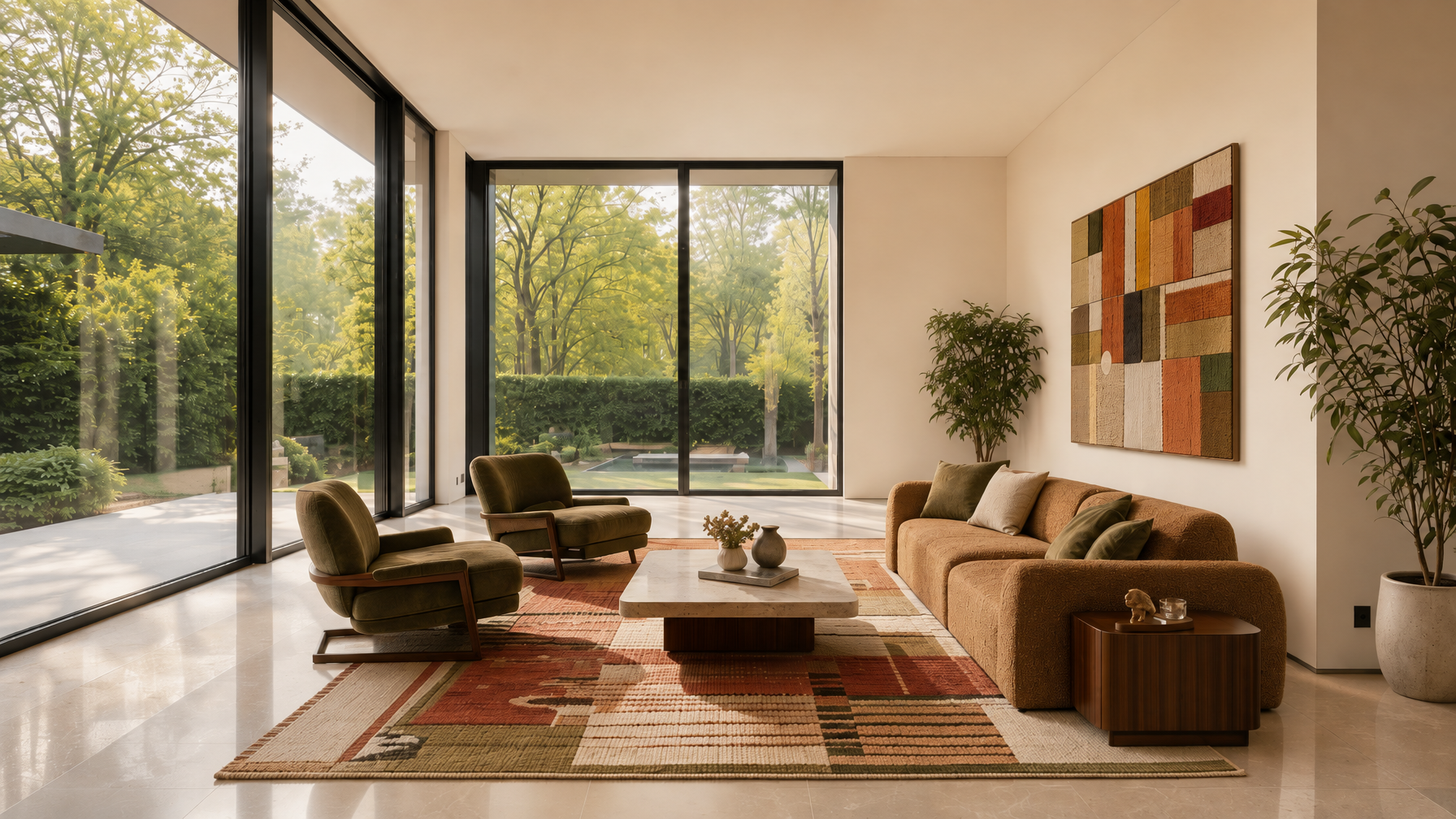Living room after an AI-generated architectural rendering and furnishing concept