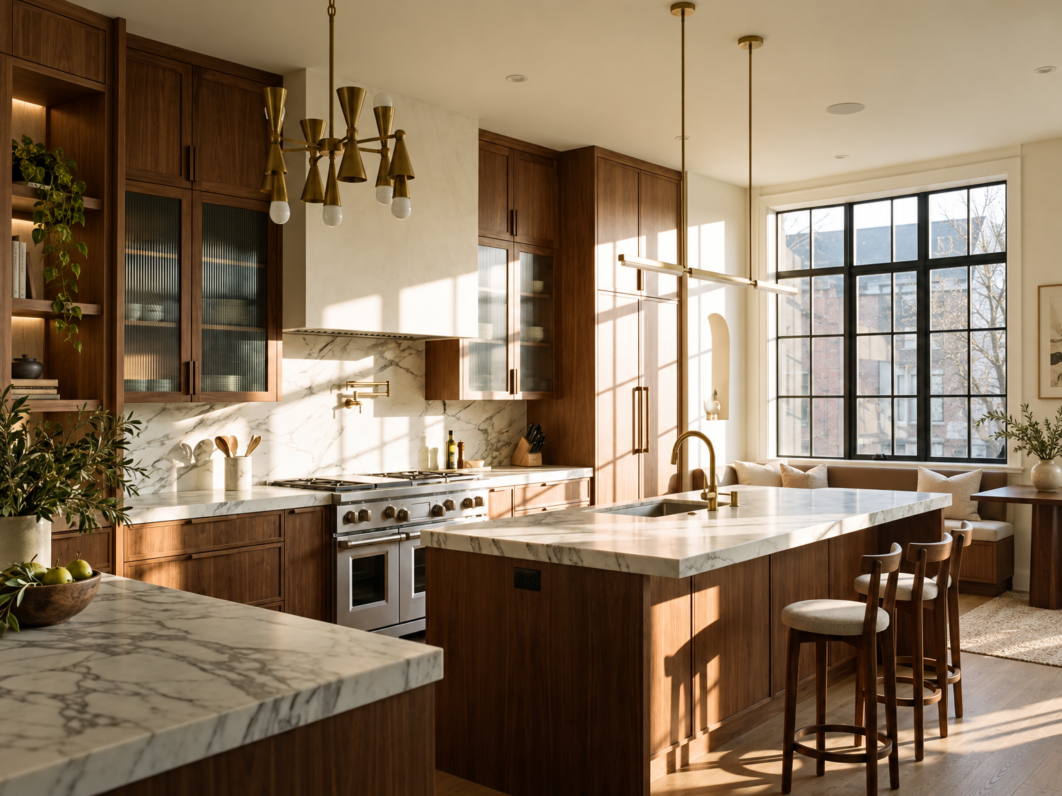 Contemporary kitchen with wood and marble, an AI-assisted interior study