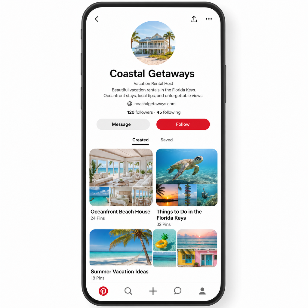 Set up your profile with a property photo and destination keywords in your bio.