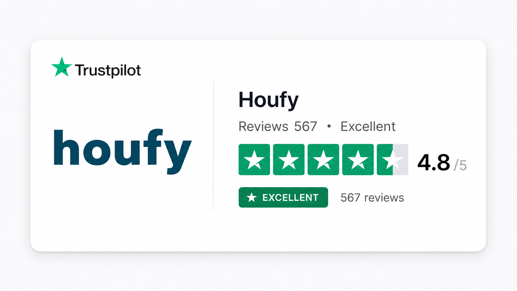 Houfy Trustpilot 4.8 badge