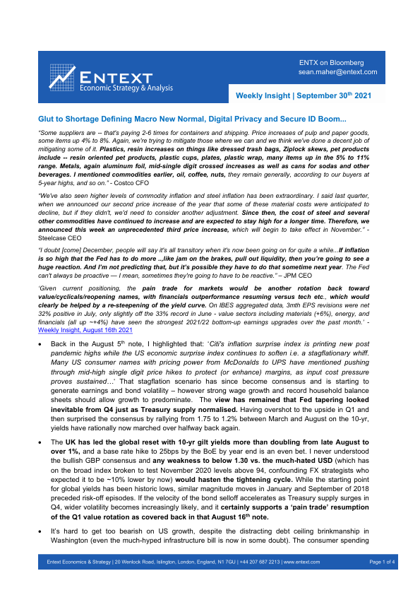 Preview of Glut to Shortage Defining Macro New Normal, Digital Privacy and Secure ID Boom...