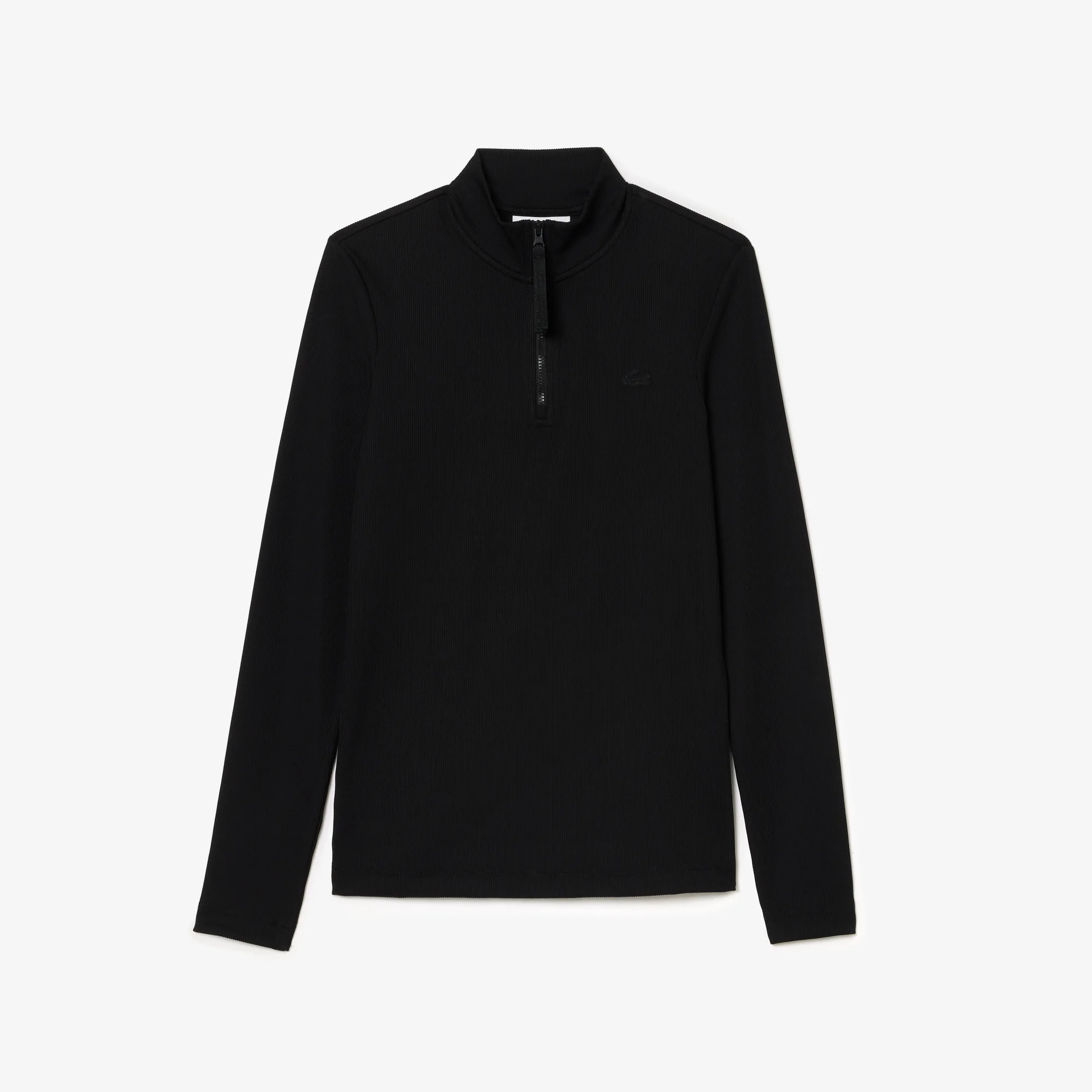 Long Sleeved Zip Neck Rib Knit Polo Shirt