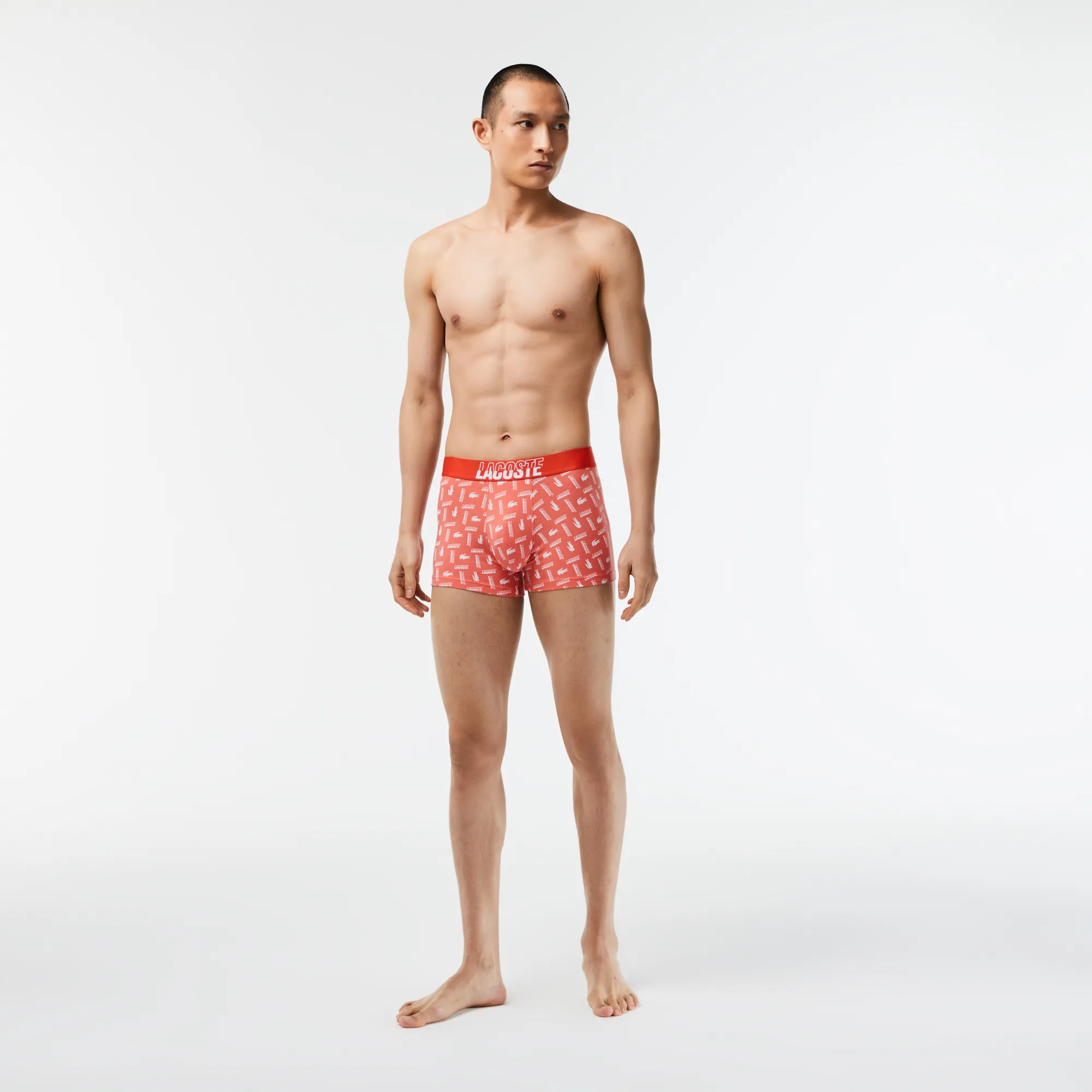 Men’s 3-Pack Lacoste Stretch Cotton Printed Trunks - Orange  • TTI