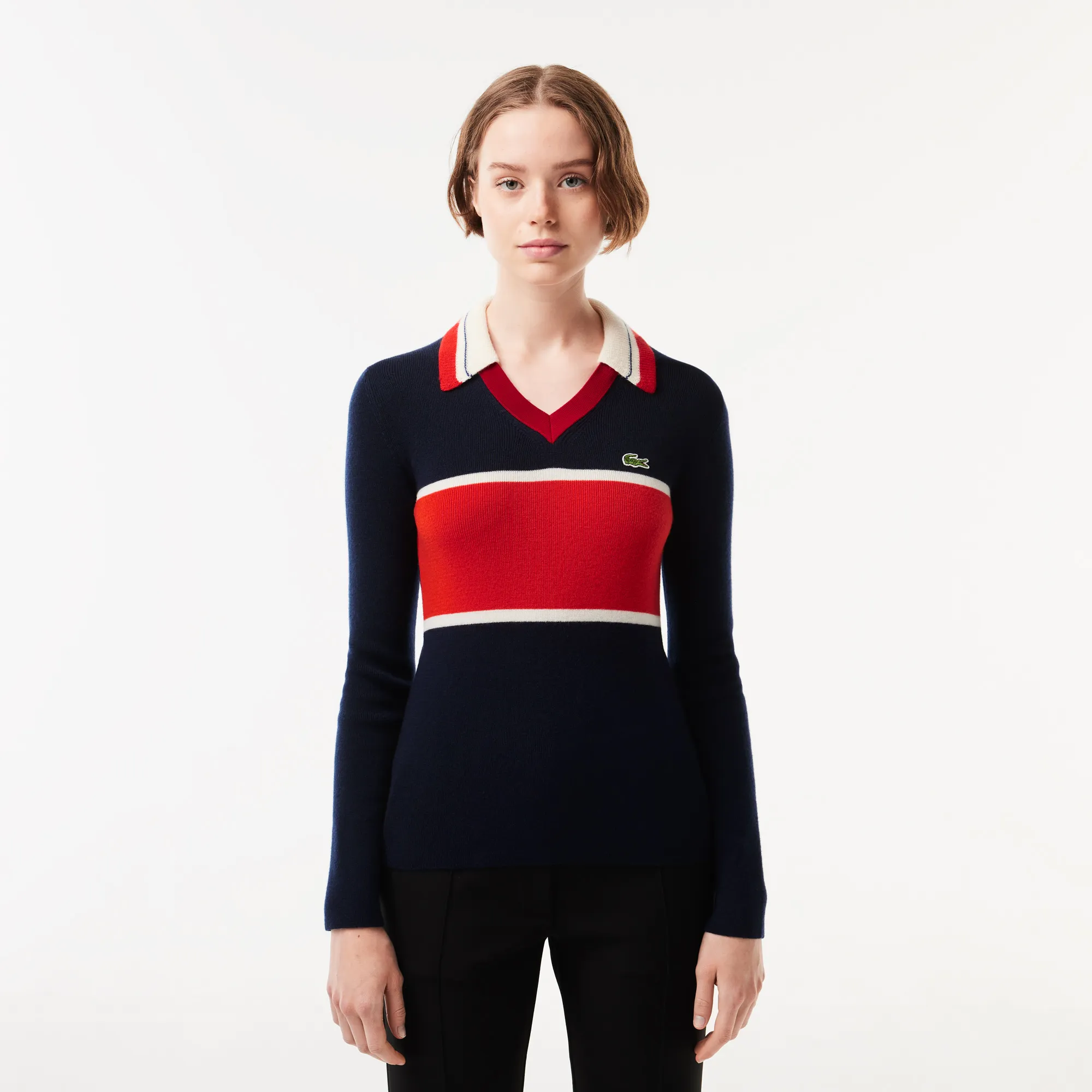 French Made Contrast Polo Neck Sweater - Navy Blue • NPI
