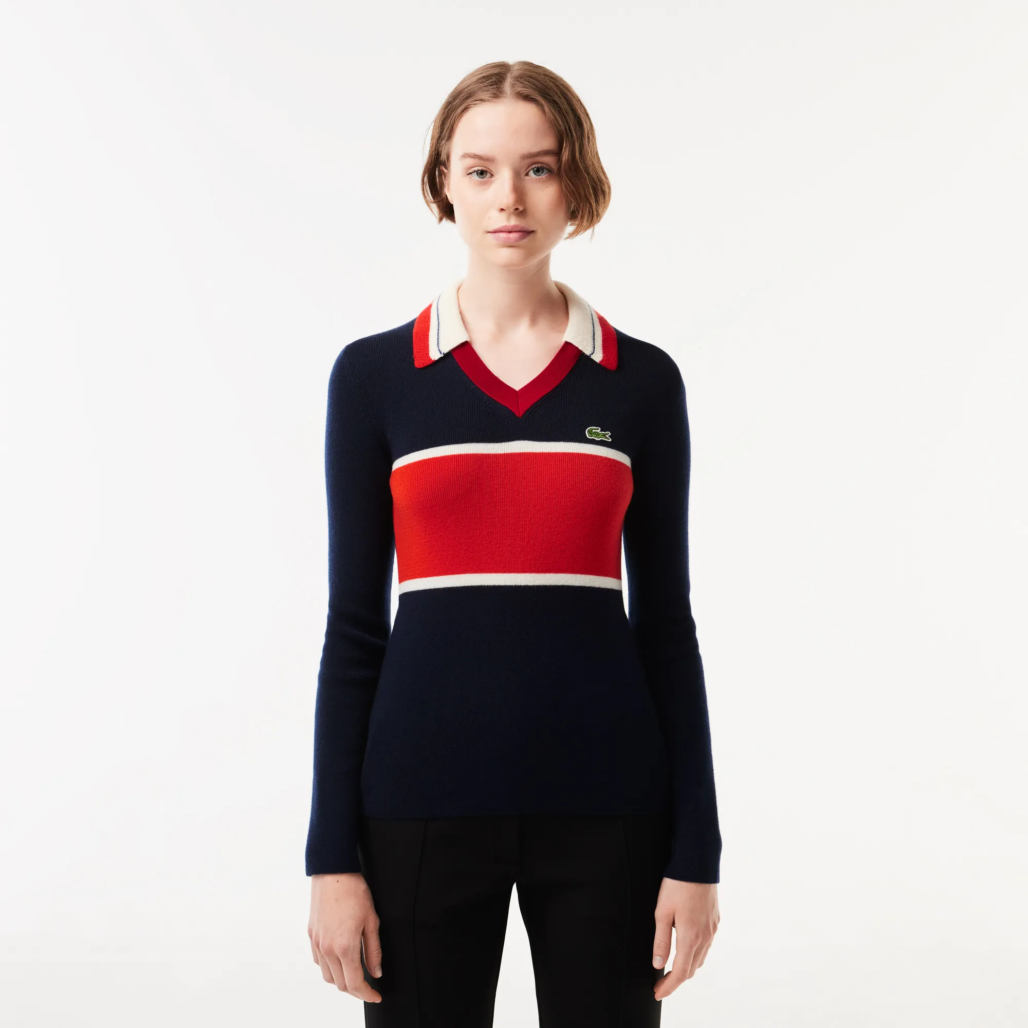 French Made Contrast Polo Neck Sweater